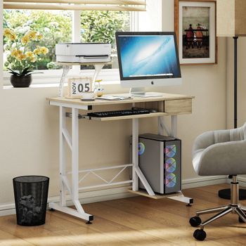Escritorio Para Ordenador Con Bandeja De Teclado, Cajón Y Soporte Para Cpu, 90 X 50 X 100 Cm, Roble