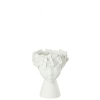 macetero en forma de cabeza de plastico blanco 21x21x23 cm