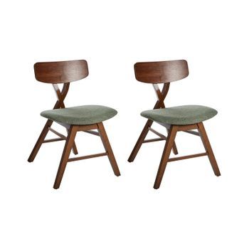Conjunto De 2 Sillas De Comedor Asiento Tapizado En Poliéster Acolchado Respaldo Y Estructura De Madera De Caucho Comedor Marrón Oscuro Y Verde Leland