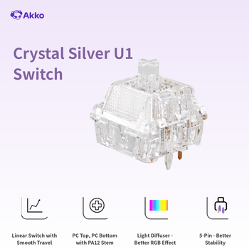 Interruptores Lineales Akko U1 Crystal Silver de 5 Pines, 35gf±5gf, Interruptores MX Personalizados Lubricados de Fábrica, Accesorios para Teclado Mecánico, 45 Piezas