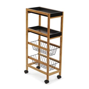 Carro de cocina con 4 estantes en aglomerado efecto madera negro