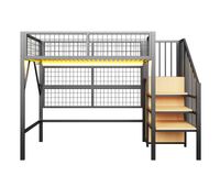 cama alta metalica 90200 - con luces led controladas por app escalera con almacenamiento armario abierto - negro