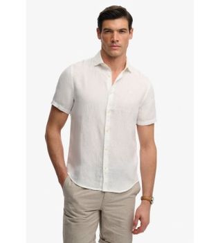 Superdry para hombre. M4011104A Camisa Riviera blanco (XL), Casual, Lino, Manga corta