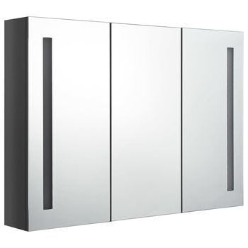 Mueble De Baño | Armario De Baño Con Espejo Led Gris Brillante 89x14x62 Cm