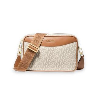 Michael Kors para mujer. 32F6G22C9B Bandolera Bev grande con logotipo beige (OSFA), Casual, PVC, Poliuretano