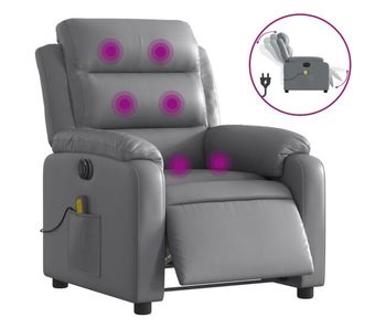 Vidaxl sillón de masaje reclinable eléctrico cuero sintético gris