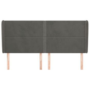 Cabecero Cama Mueble De Dormitorio Con Orejas De Terciopelo Oscuro 203 X 23 X 118/128 Cm Gris M02_0003938
