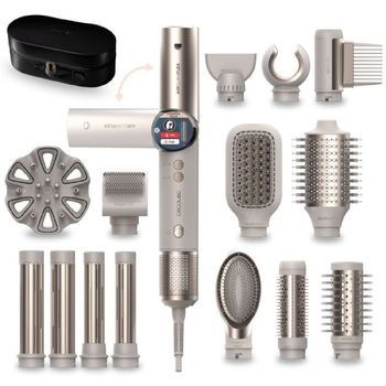 Moldeador De Pelo 14 Cabezales Airglam 14in1 Flex Champagne. 1400w, 110000rpm, Pantalla, Tecnología Coanda