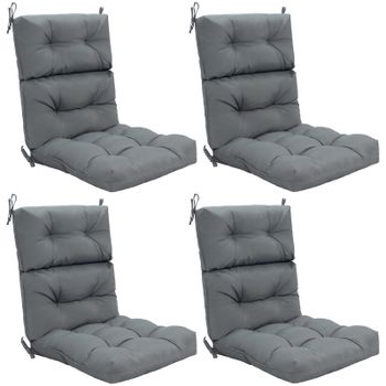Costway Juego de 4 Cojines para Silla Respaldo Alto con Cinturones Antideslizantes Esponja Engrosada Poliéster Transpirable Interior Exterior Gris