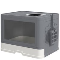 pawhut arenero para gatos cubierto con pala cepillo 2 puertas entrada principal y salida superior 485x38x365 cm gris   aosom espana