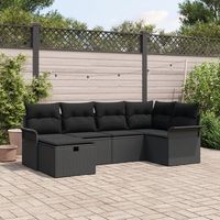 juego de sofa de jardin de 6 piezas con cojines negros de poliratan v0851 unico  negro