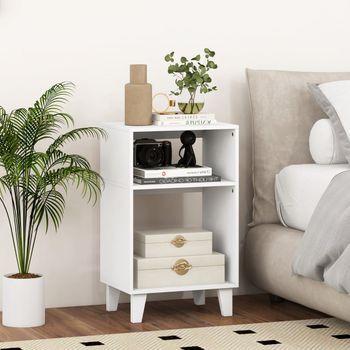 Mesa Auxiliar De 3 Niveles Mesita De Noche Con Estantes De Almacenamiento Patas Elevadas Estructura Estable 39,5 X 29,5 X 65 Cm Blanco Cfw17308