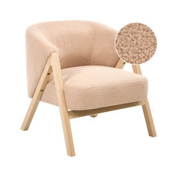 Sillón De Salón Moderno Patas De Madera De Caucho Tejido Bouclé Beige Skei