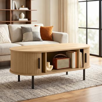 Mesa De Centro De Mdf Metal Homcom 100x55x40 Cm-natural