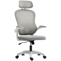 homcom sillon de oficina ergonomico con respaldo de malla ajustable en altura reposabrazos abatibles 5 ruedas funcion basculante gris