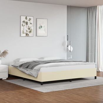 Cama Matrimonial | Cama Para Adultos | Estructura De Cama De Cuero Sintético Color Crema 200x200 Cm Cfw126372
