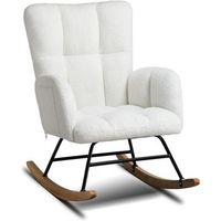 sillon mecedora comhoma con reposabrazos tapizado en peluche estilo teddy diseno elegante para dormitorio o salon soporta hasta 150 kg blanco