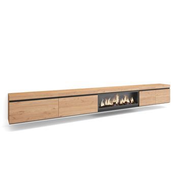 Mueble Tv, Televisión, Muebles De Salón, Almacenaje, 368x45x35, Chimenea Eléctrica Xxl, Colgado, Suspendido, Colgado, Suspendido, Estilo Moderno, Roble