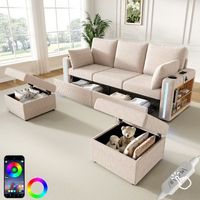 canape modular en angulo beige con 2 poufs de almacenamiento luz led portavasos usbtype-c cajones y cojines - para salon