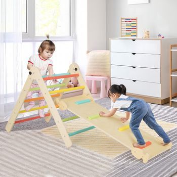 Juego 3 En 1 Triángulos Plegables Ajustables En Altura Para Niños Multicolor Rampa Deslizante