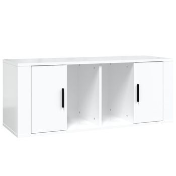 Mueble Tv - Mesa De Tv Madera Contrachapada Blanco Brillo 100x35x40 Cm
