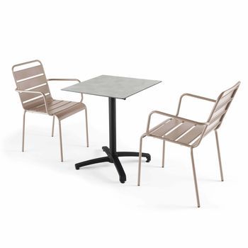 Mesa Reclinable 60x60 Cm Gris Claro Y 2 Sillones De Metal Topo, Opéra - Oviala
