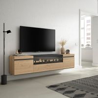 mueble tv efecto madera roble y negro 200x35x45 chimenea efecto fuego