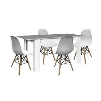 Mesa Extensible De Comedor O Cocina Blanco Y Gris + 4 Sillas Estilo Nordico Blanco