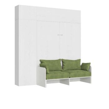 Cama Doble Plegable Kentaro De 160 Cm Con Sofá Y Muebles De Fresno Blanco, Verde