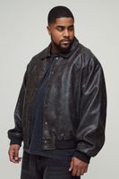 chaqueta plus bomber harrington de cuero sintetico en relieve negro