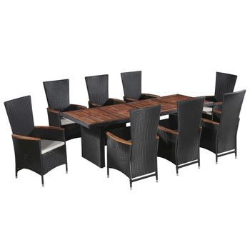 Set Comedor De Jard¨ªn 9 Piezas Y Cojines Rat¨¢n Sint¨¦tico Negro