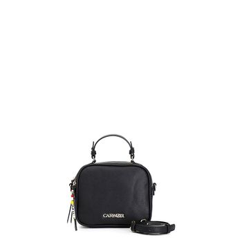 bolso cámara saffiano con tirador de cremallera con letras personalizadas black