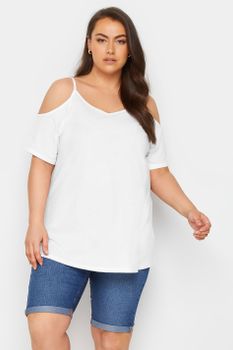 Yours Camiseta Blanca Hombros Descubiertos, Mujer Curvy Y Tallas Grandes, Yours