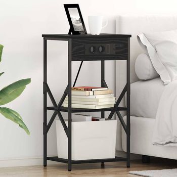 Armario De Noche 2 Uds - Mueble De Dormitorio - Madera Y Acero - Roble Negro (41x31x76cm)