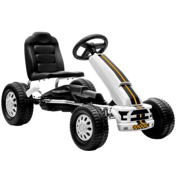 AIYAPLAY Go Kart para Niños de +3 Años con Asiento Ajustable Volante Freno Manual Marco de Aluminio y Acero Capacidad 30 kg Blanco   Aosom España