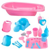 colorbabys - banera con accesorios para munecos bebes de juguete 20 piezas para banar dar de comer juego imaginativo juego simbolico mayores de 3 anos