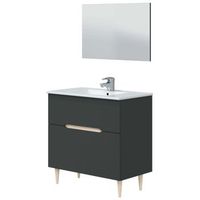 mueble de bano con espejo lotto color gris antracita y roble claro 80x45x80 cm sin lavamanos