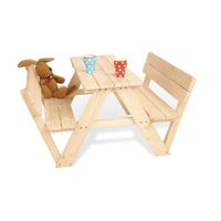 mesa 4 plazas de madera con bancos con respaldo nicky natural