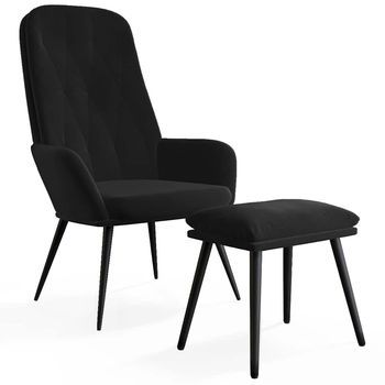 Sillón De Relax Con Taburete Terciopelo Negro Vidaxl