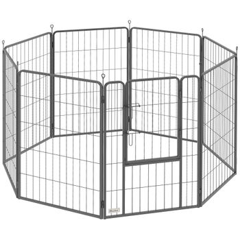 PawHut Parque para Perros de 8 Paneles de 100 cm de Altura con Puerta para Interior y Exterior Negro
