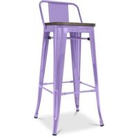 taburete de bar con respaldo diseno industrial - madera y acero - 76 cm -  stylix morado p