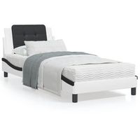 cama individual  cama para adultos  estructura cama con led cuero sintetico blanco negro 100x200 cm cfw98993