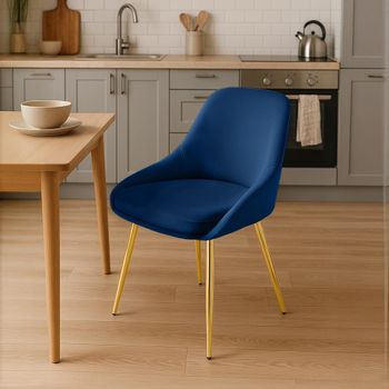 Silla de comedor con reposapiés en terciopelo azul oscuro