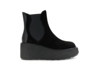 botines de cuña de ante y piel con elásticos black 40