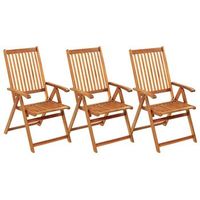 pack 3 uds sillas de jardin  silla de exterior  sillon plegables y cojines madera maciza acacia