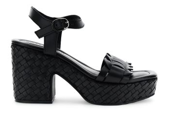 sandalias gilda de piel con cuña tejida black
