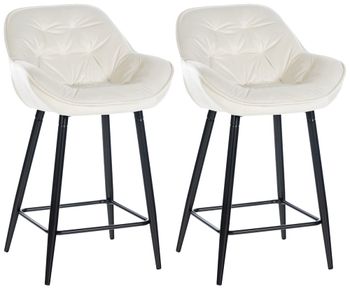 Set de 2 taburetes de bar con reposapiés en terciopelo crema