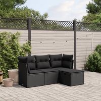 conjunto de sofas jardin 4 uds  mueble jardin mesa y sillas con cojines ratan sintetico negro cfw792593