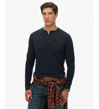Superdry para hombre. M6010903A Camiseta Merchant Store Grandad marino (XXL), Casual, Algodón, Manga larga