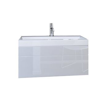 Mueble Bajo Lavabo Suspendido Colección Raven, Color Blanco Mate Y Brillante, Con Lavabo Y Sifón Incluido.
